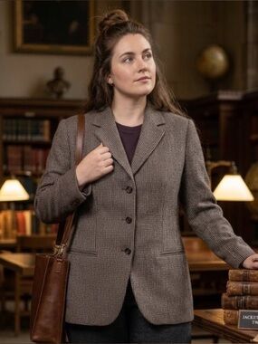 André Barreau Vintage Houndstooth Tweed Blazer Jacket Wool Blend Coat Size 12